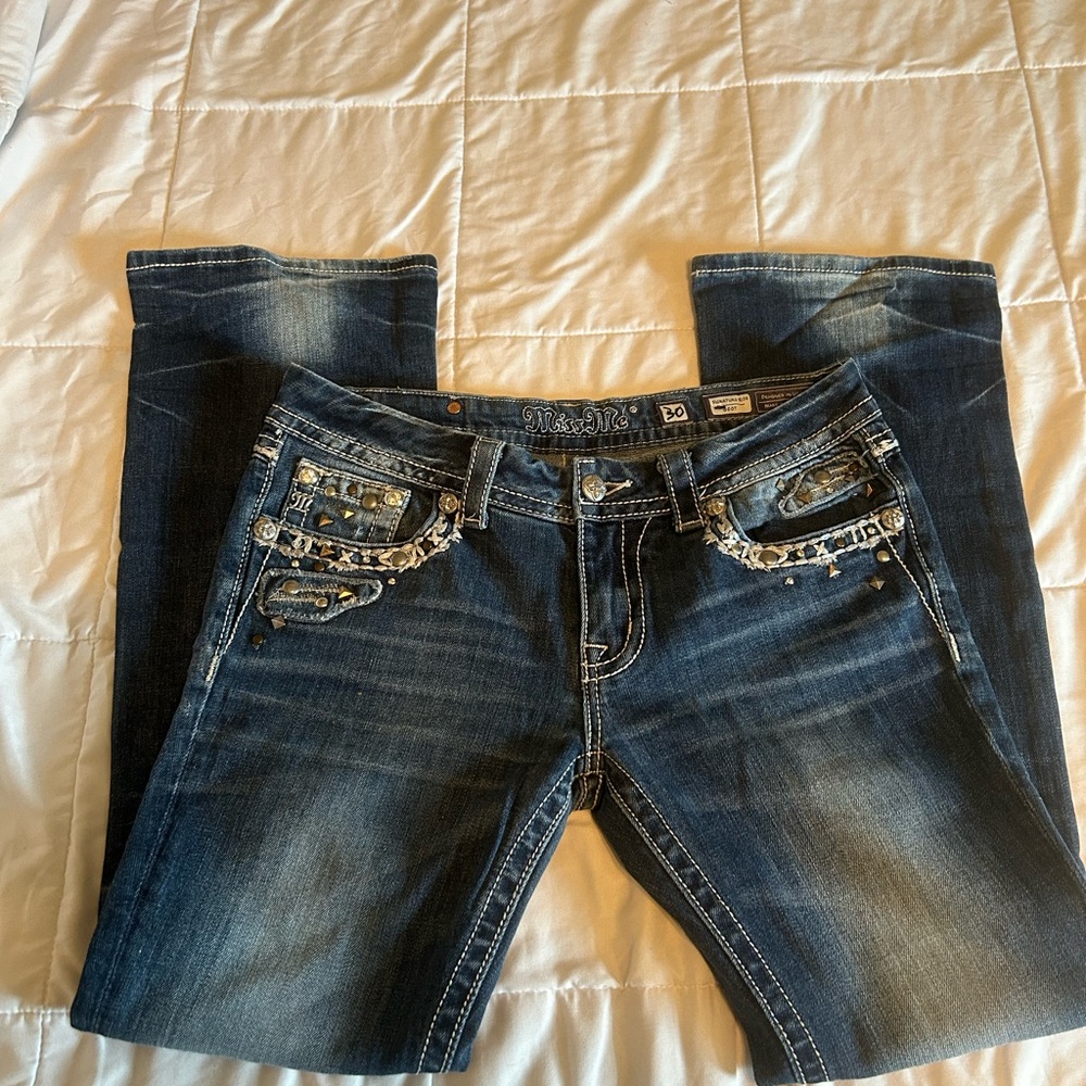 Miss Me Dark Blue Boot Cut Jeans with Silver Accents